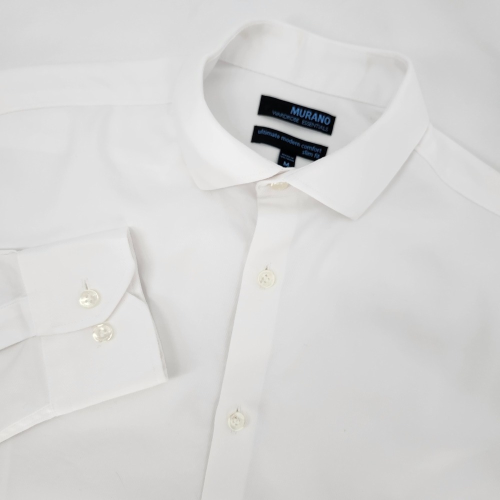 Murano Mens White Slim Fit Button Down Shirt Size M Stretch Modern Dapper Formal